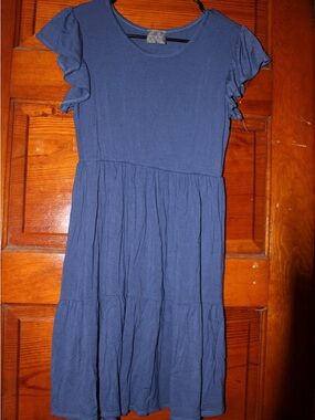 Women’s Blue Ruffle Sleeve Tiered Dress